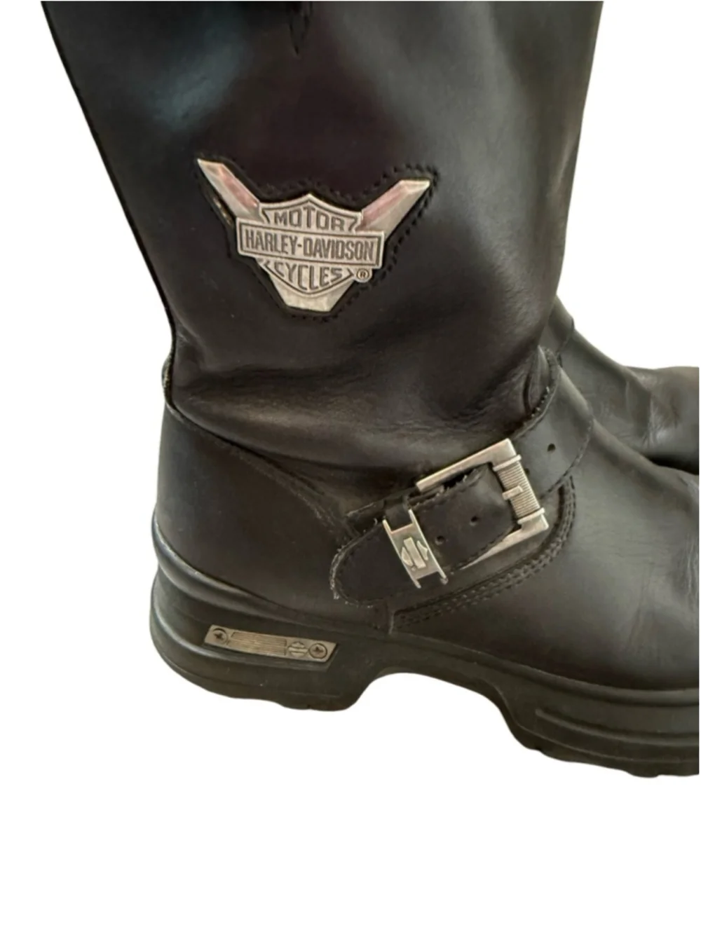 Harley Davidson Black Leather Motorcycle Boots with Buckle Accent Size 8.5 Wide